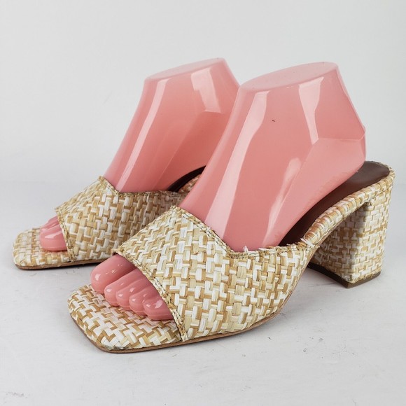 Jeffrey Campbell Melange-3 White Tan Raffia Squared Toe Woven Slip On Sandal 9 - Picture 2 of 16